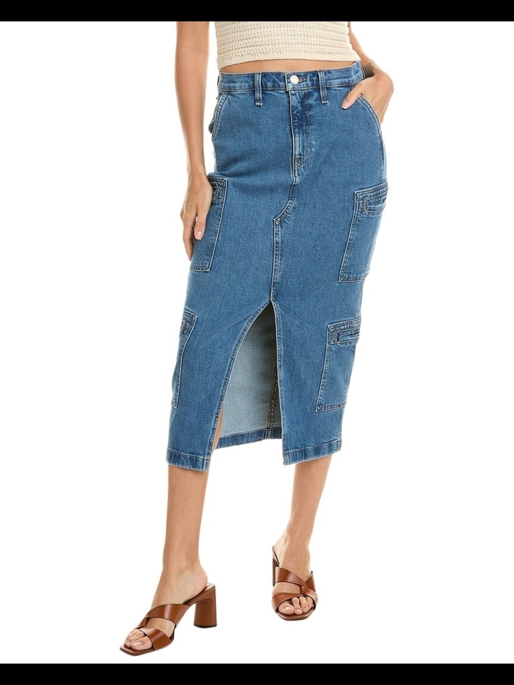 Hudson Jeans Blue Denim Pencil Skirt with Front Slit - Picture 5 of 6